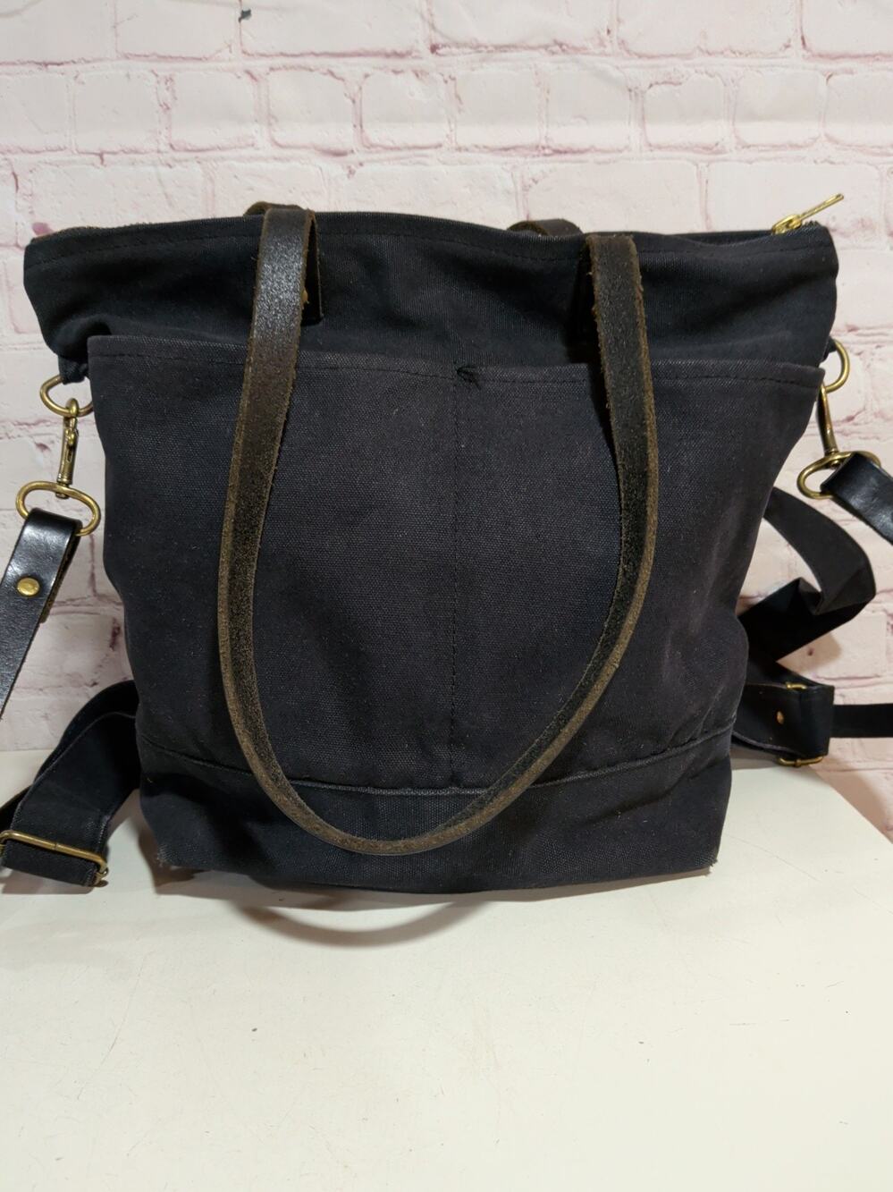 Modern Coup Waxed Canvas Convertible Bag Backpack Black Leather Trim Crossbody